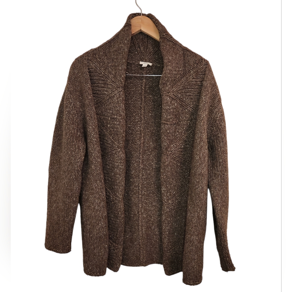 J. Jill Wool Blend Open Front Tweed Cardigan Sweater Brown Knit Women's Medium